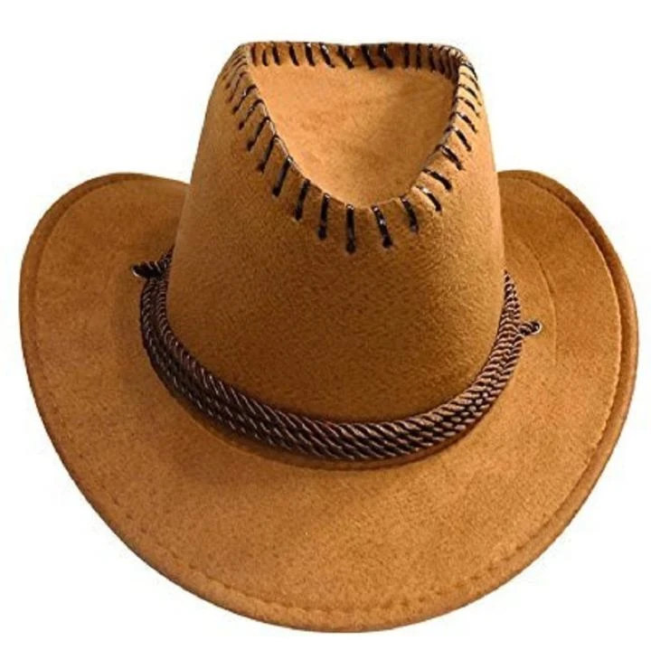Brown Faux Leather Cowboy Hat with Braided Band