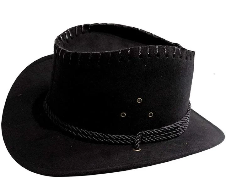 Black Cowboy-Style Wide Brim Hat with Braided Band