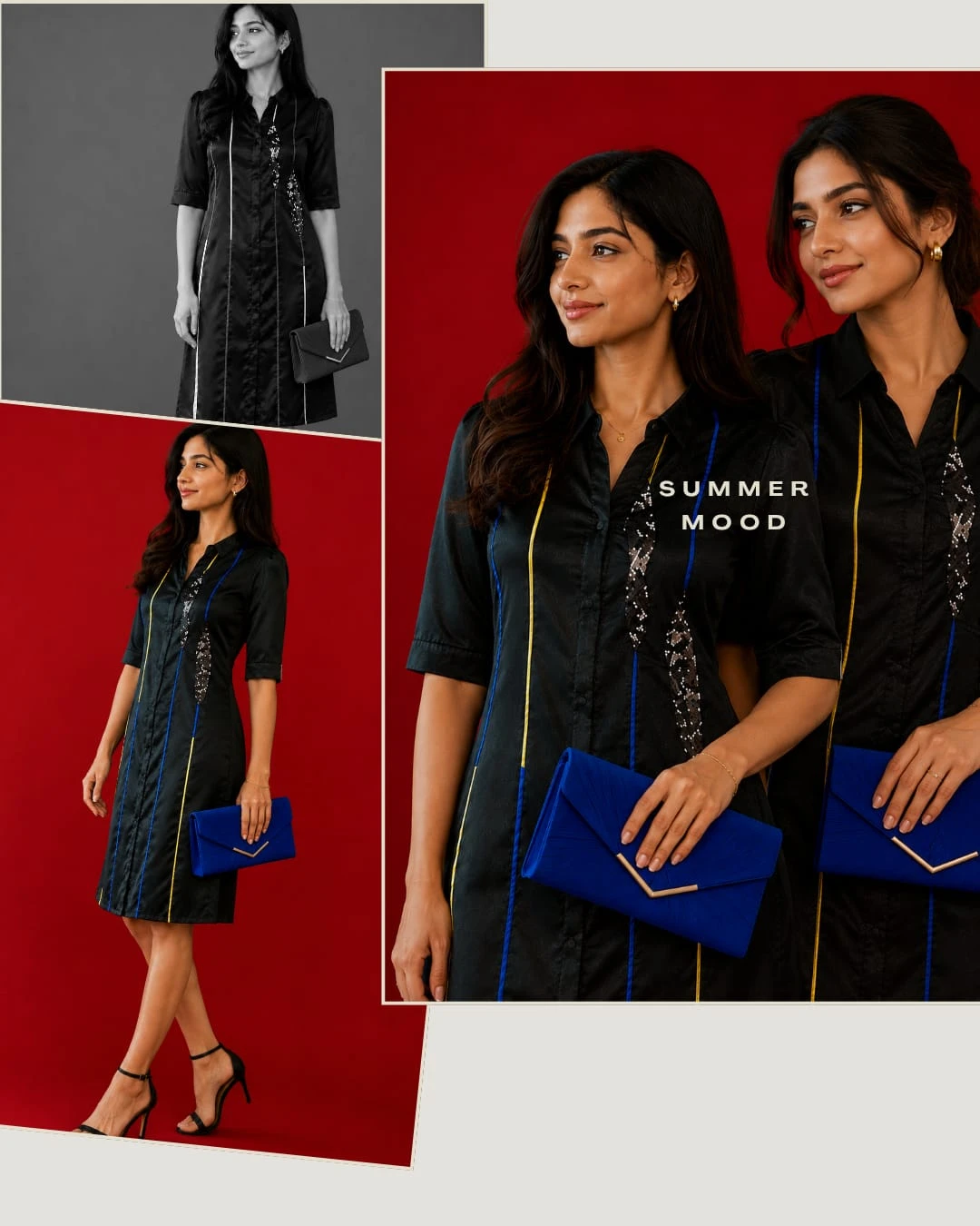 Women Black Shirt Dress with Contrast Stripe Detail
