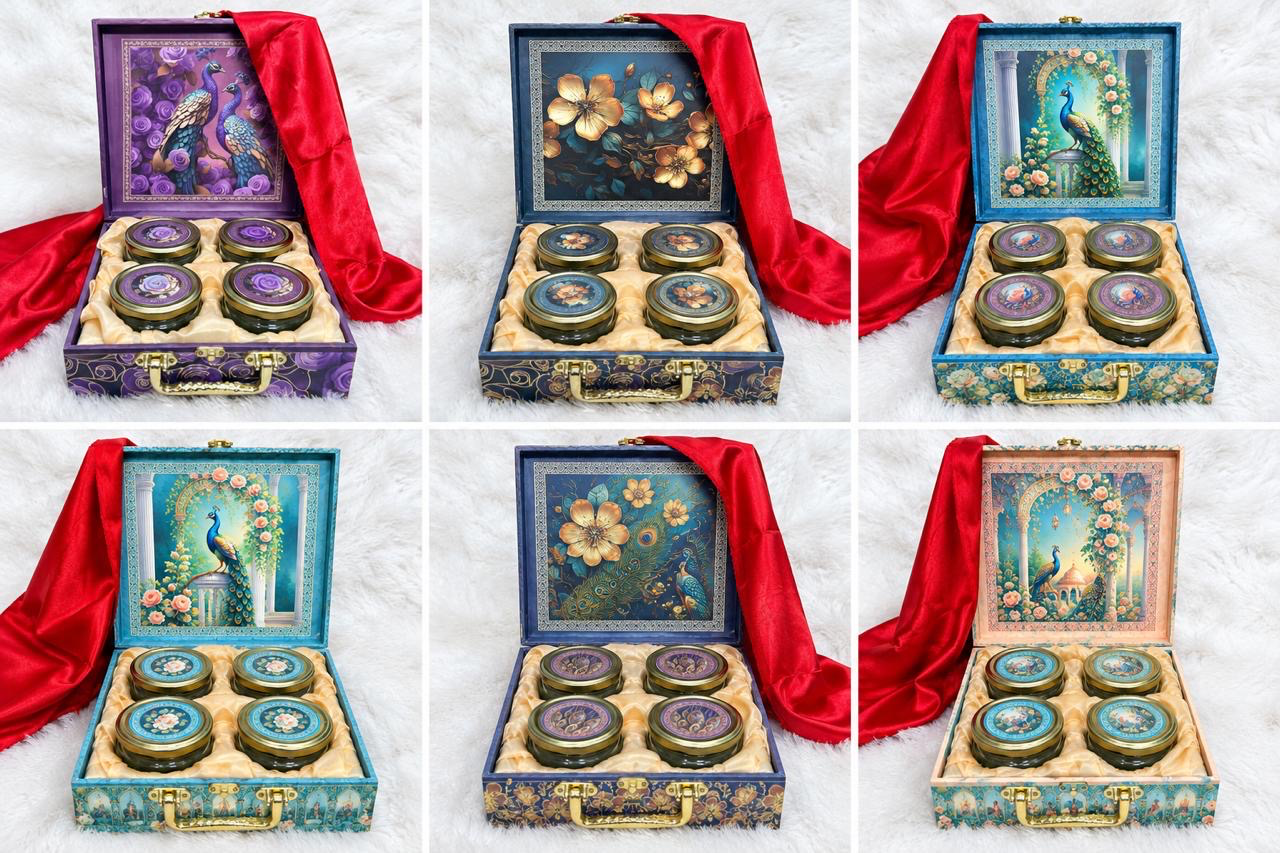 Decorative Peacock & Floral Jar Gift Box Set of 4