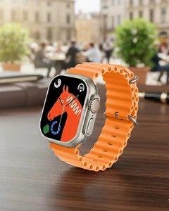 T800 Ultra Smartwatch with Wireless Charging and Orange Wrist Strap view 2