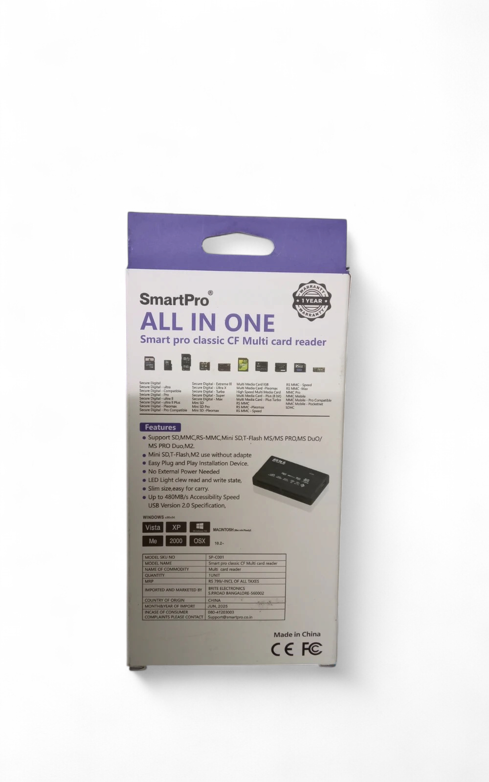 SmartPro SP-C001 All-in-One USB 2.0 Multi Card Reader view 2
