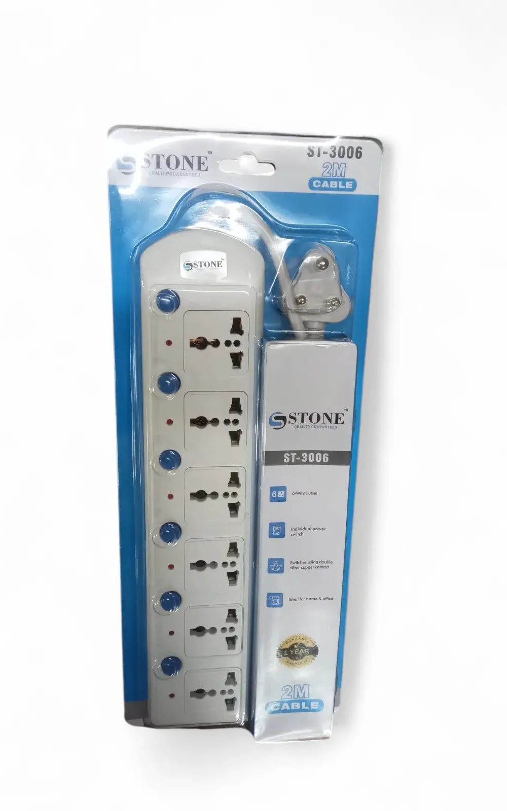Stone ST-3006 6-Way Power Strip with Individual Switches