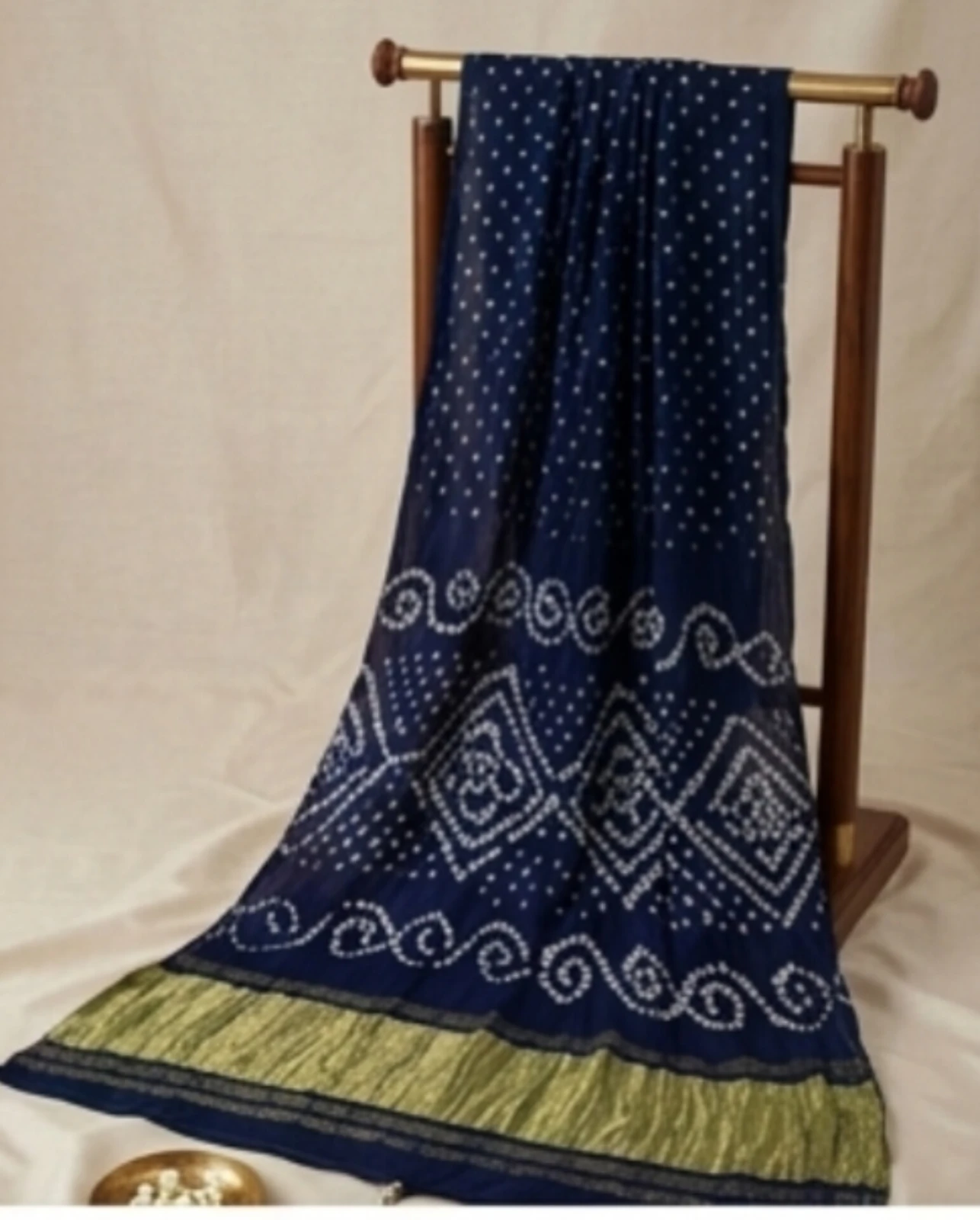 Women’s Navy Blue Bandhani hand work modal silkSaree with gold pallu