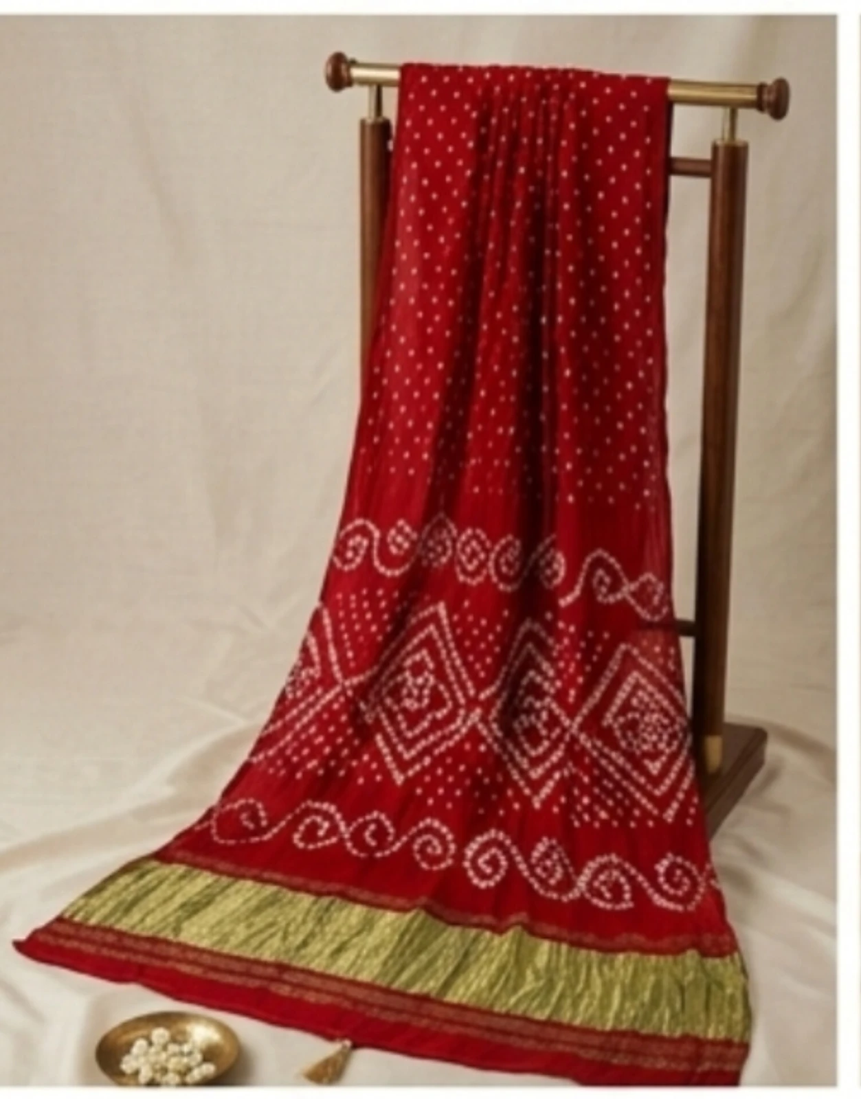 Women's Red Bandhani hand work modal silk Saree with gold pallu