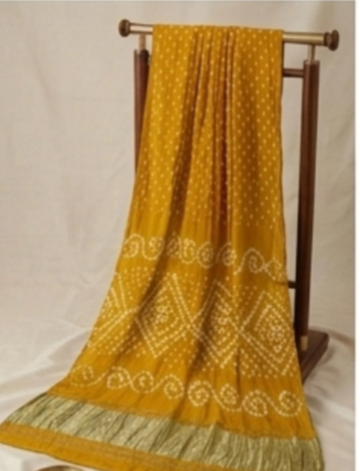 Mustard Yellow Bandhani hand work modal Silk Saree with gold pallu