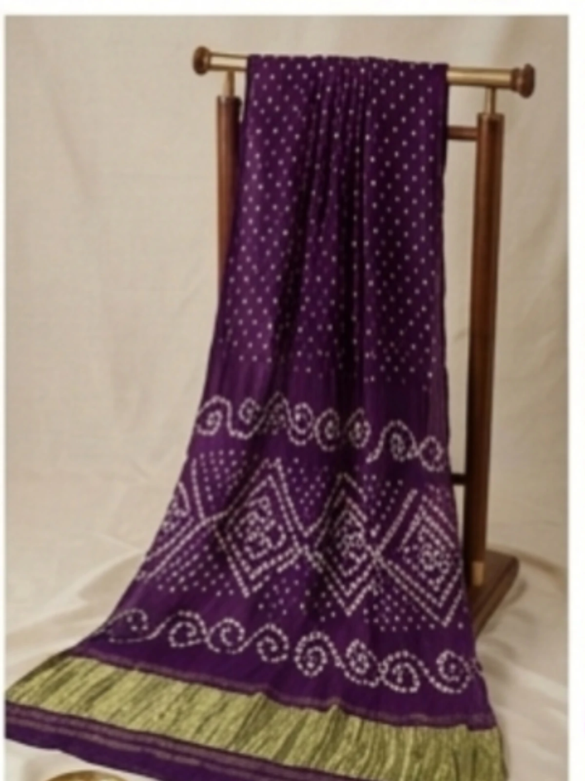 Purple Bandhani hand work modal silk Saree with golden pallu