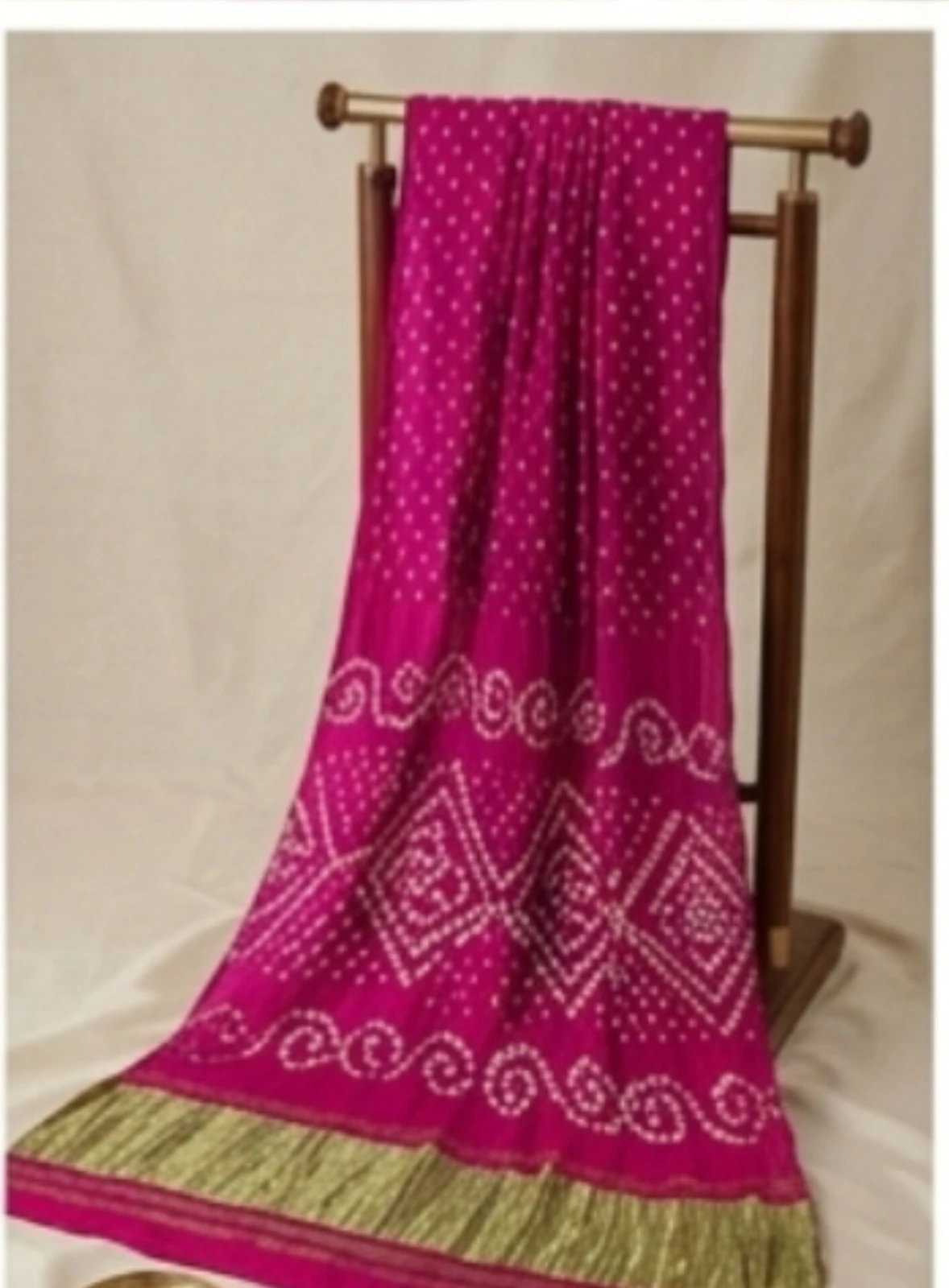 Women's Pink Bandhani hand work modal silk Saree with Gold  pallu