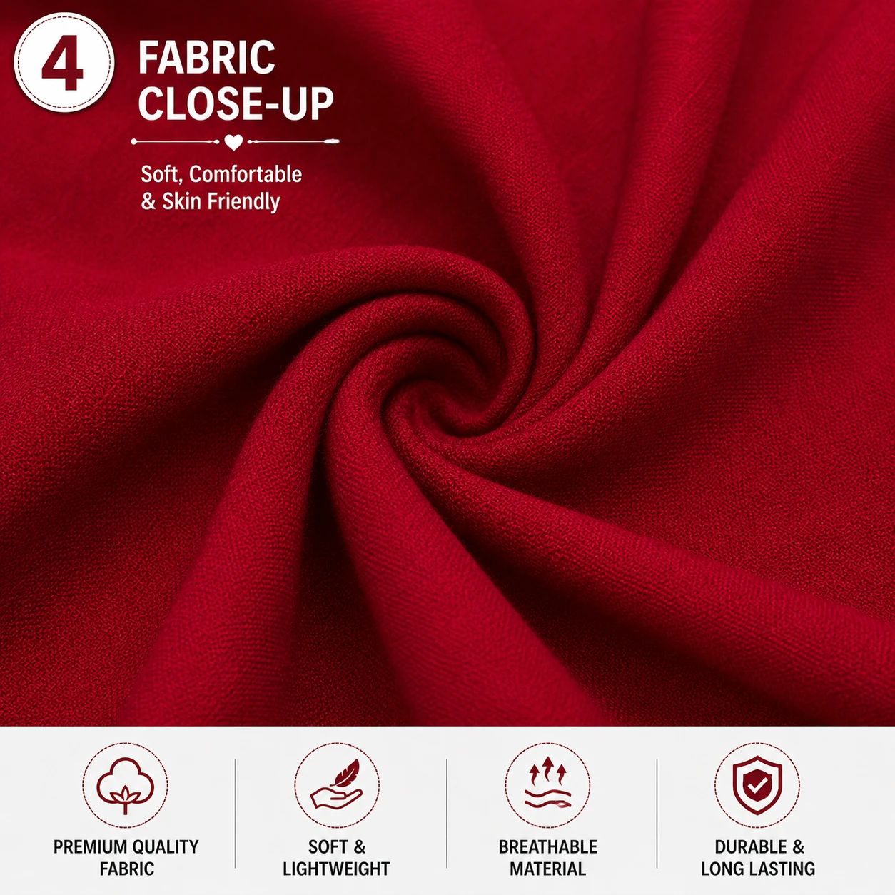 Folded red saree fabric set with white heart motifs and scalloped embroidered border