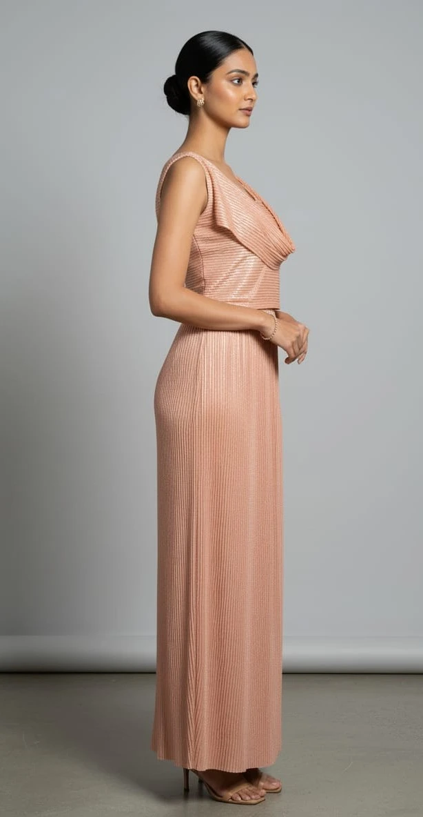 Women’s Blush Pink Pleated Maxi Dress view 2