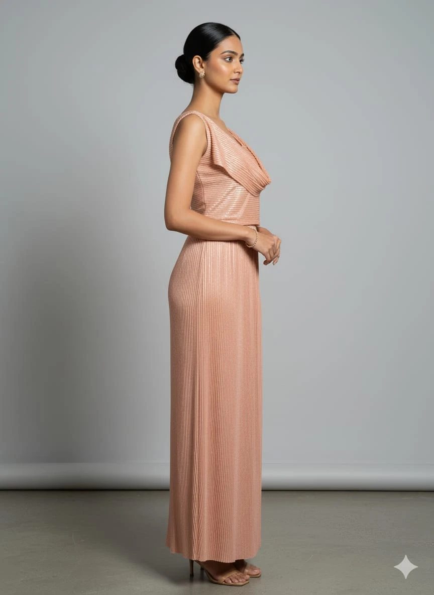 Women’s Blush Pink Pleated Maxi Dress