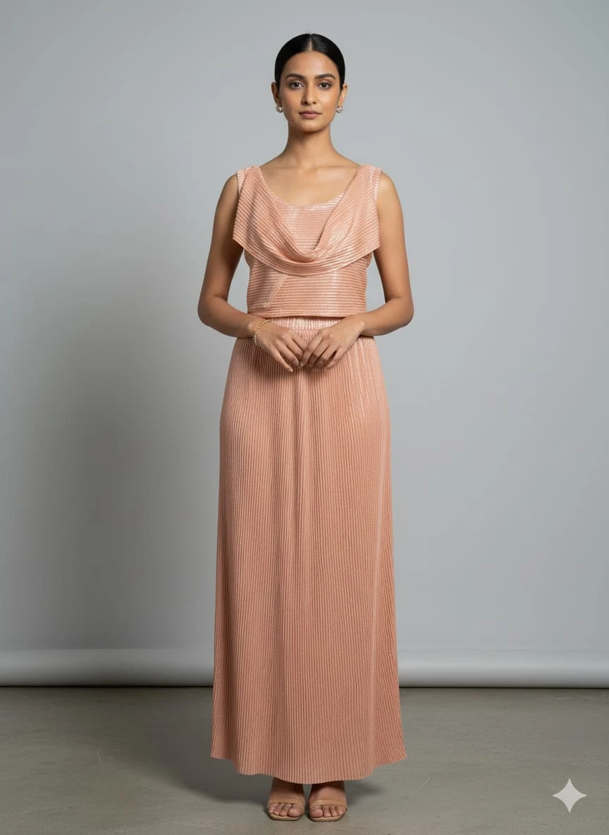 Women’s Blush Pink Pleated Maxi Dress view 1