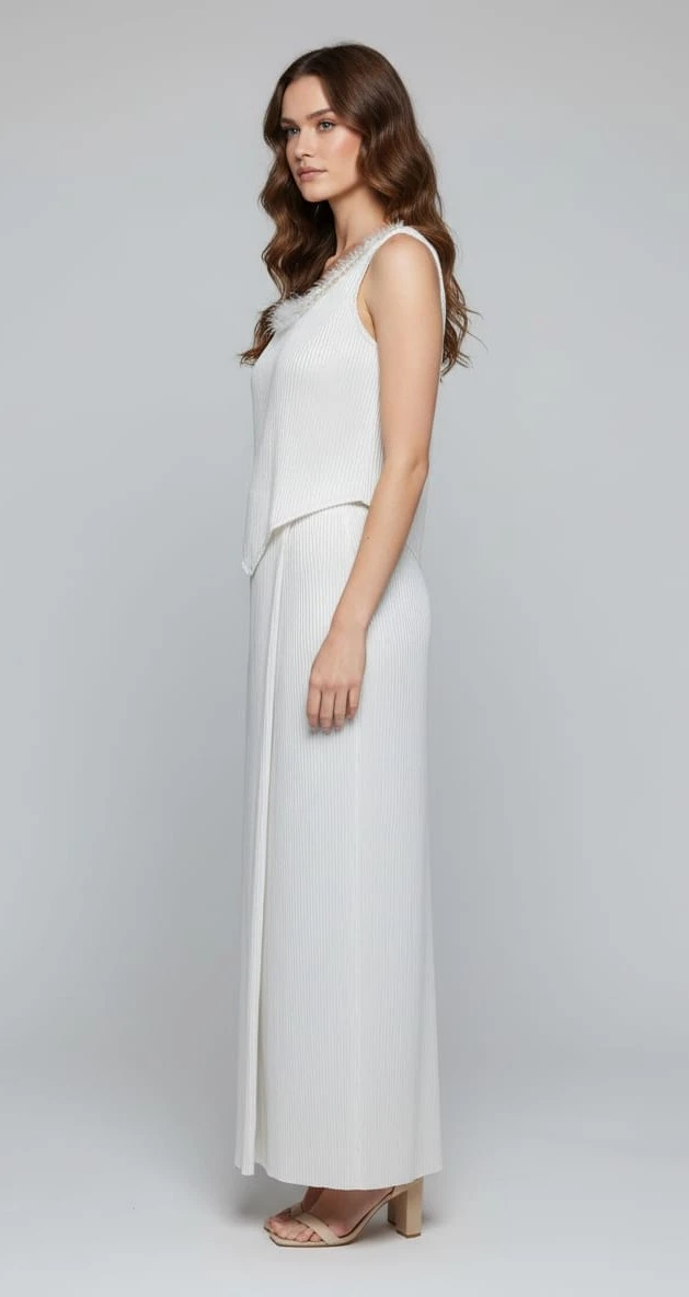 Women’s White Pleated Sleeveless Maxi Dress view 2