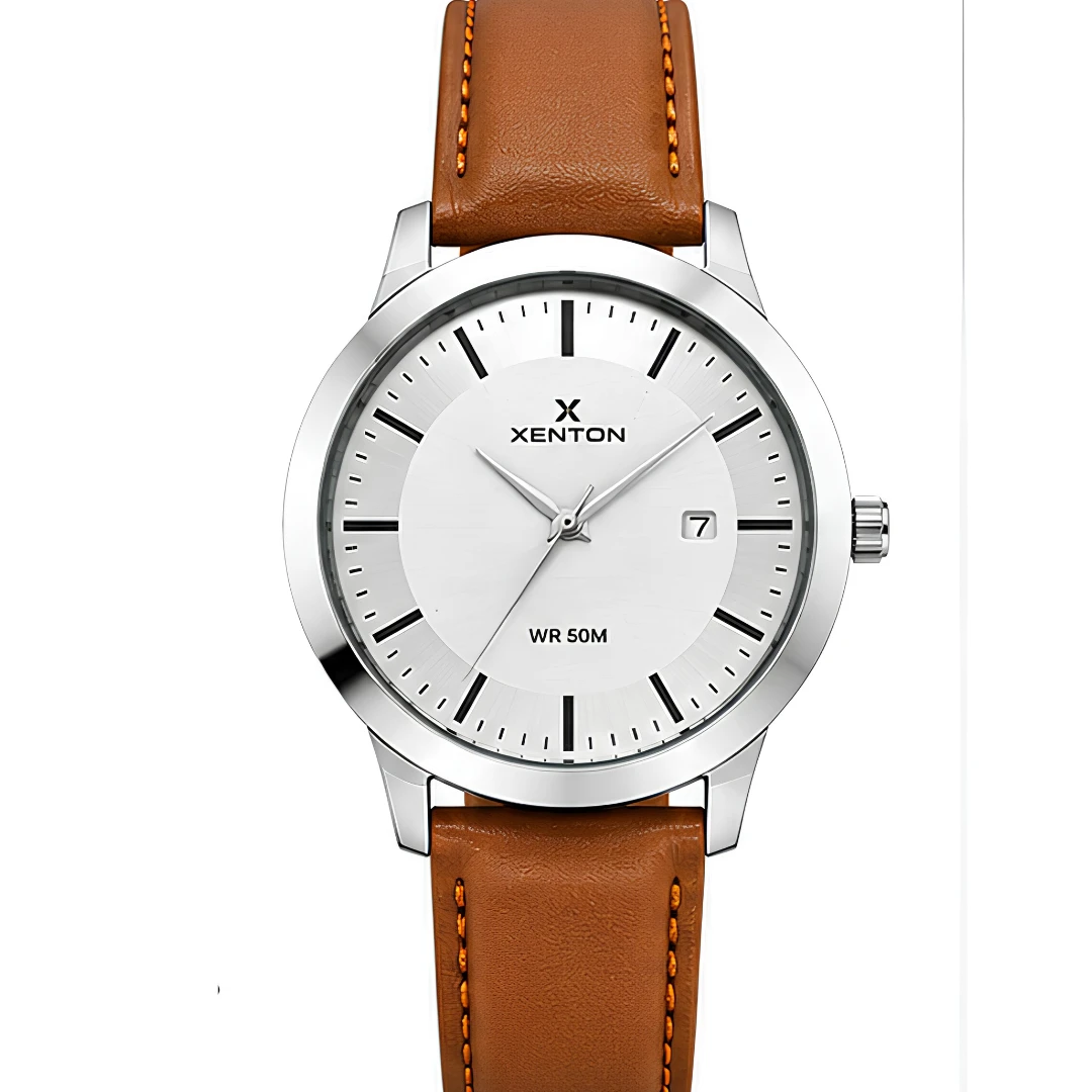 Xenton Men's Analog Wrist Watch with Brown Leather Strap