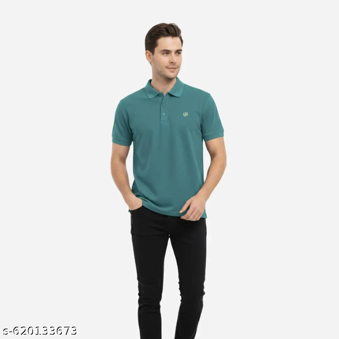Men's Solid Teal Polo T-Shirt