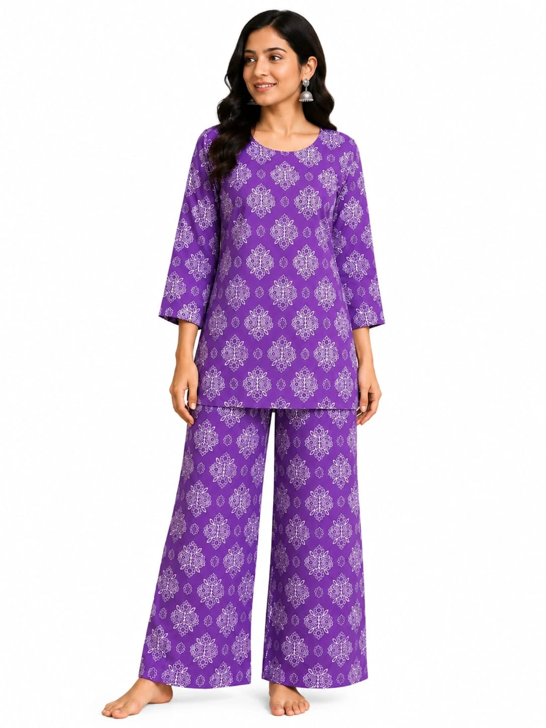 Women’s Purple Printed Kurta and Palazzo Co-ord Set