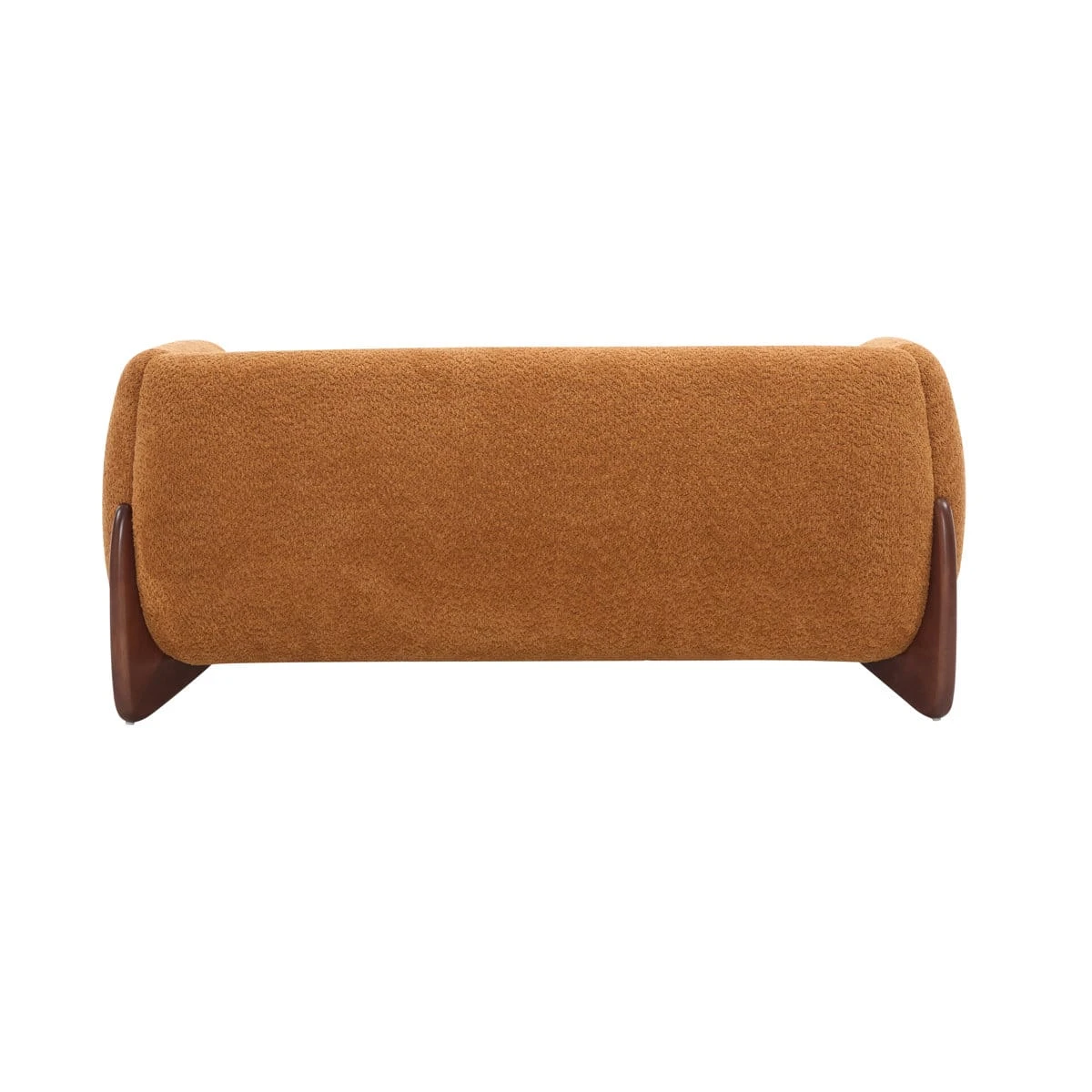 Rear view showing fully upholstered back and exposed curved wood supports at both ends