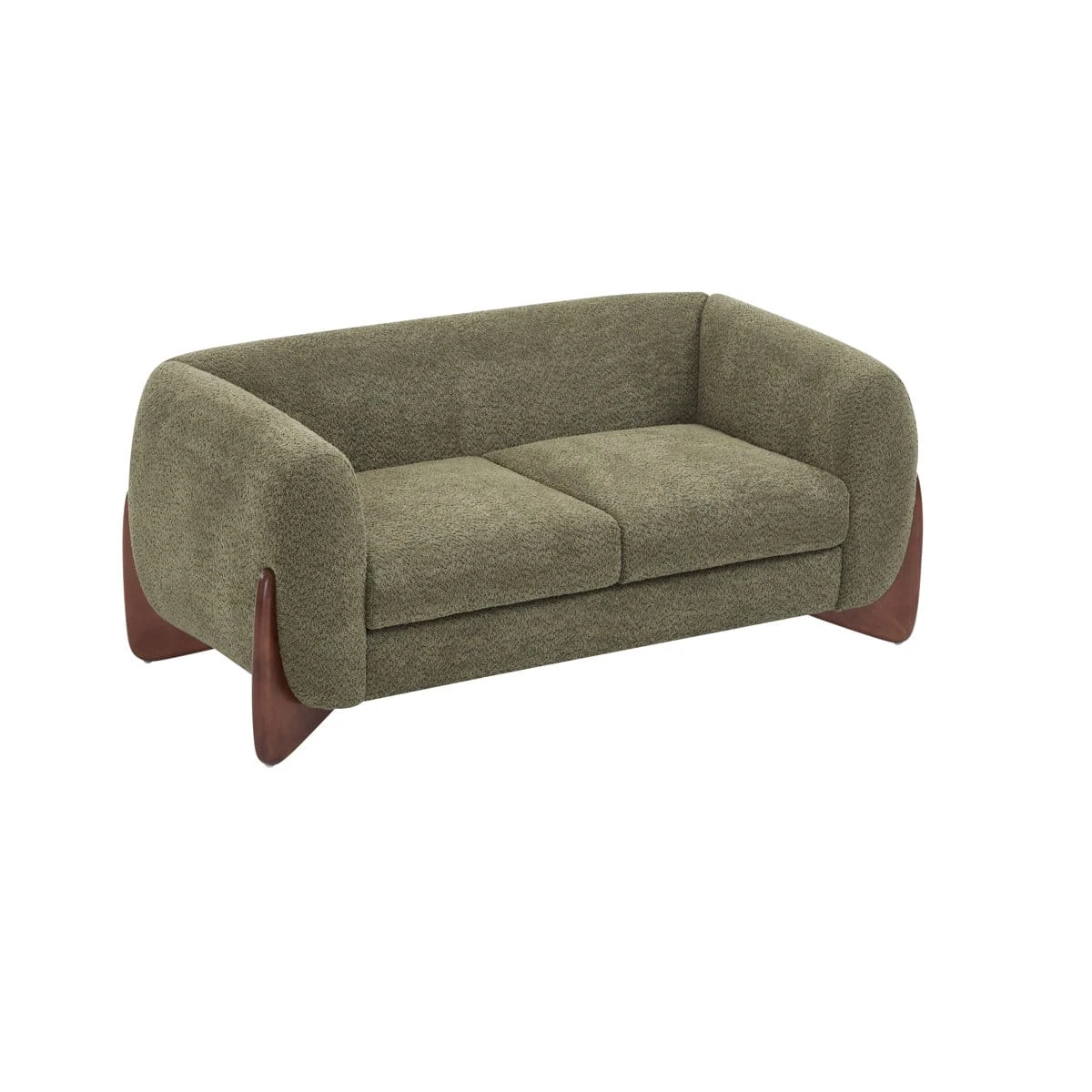 Front-left angle highlighting the deep two-cushion seat and wraparound backrest