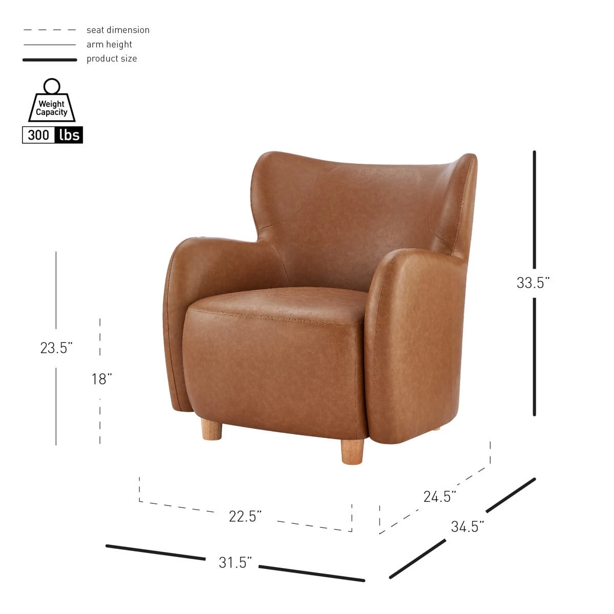 Brown Lannion fabric accent arm chair sofa with wingback design and wooden legs