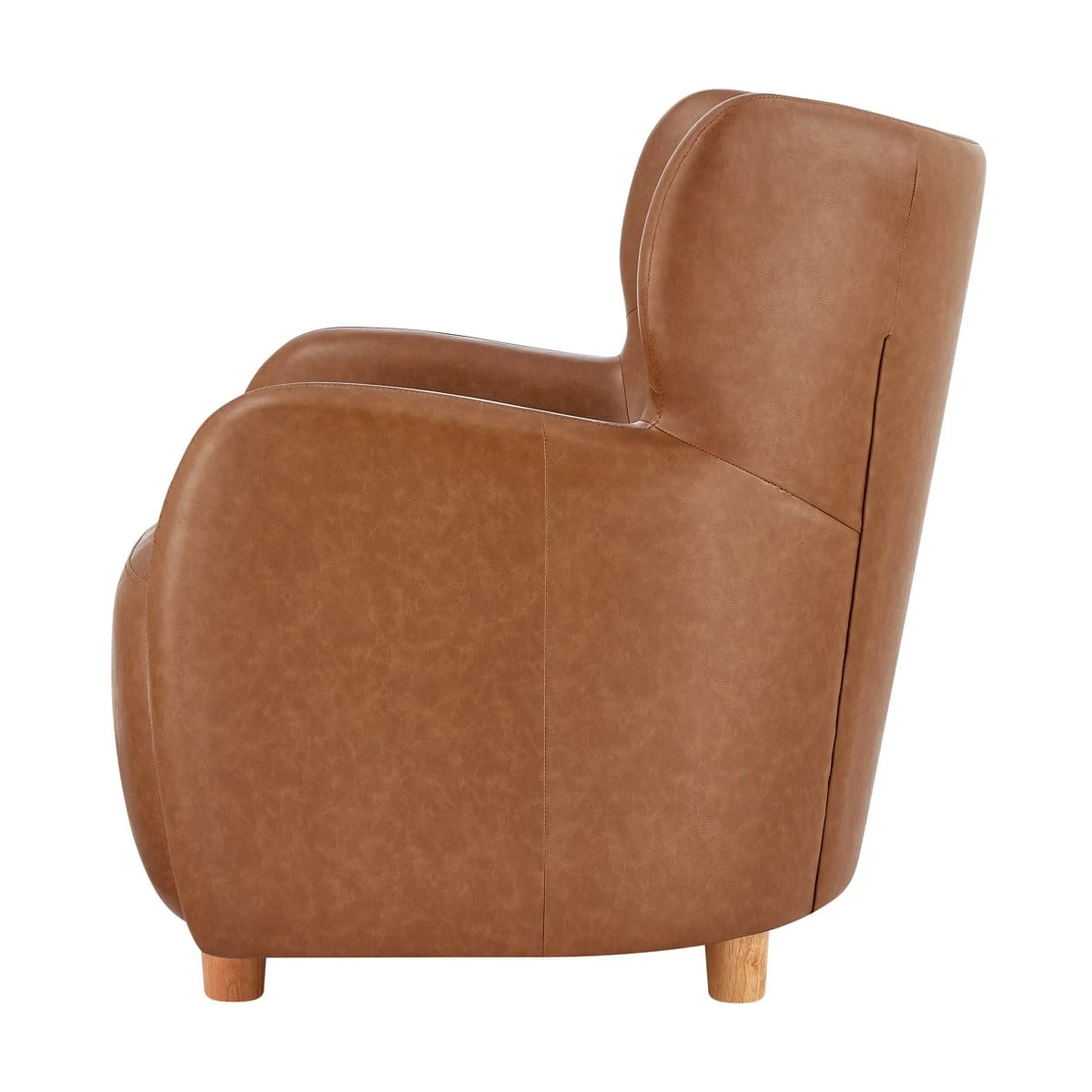 Brown Lannion fabric accent arm chair sofa with wingback design and wooden legs