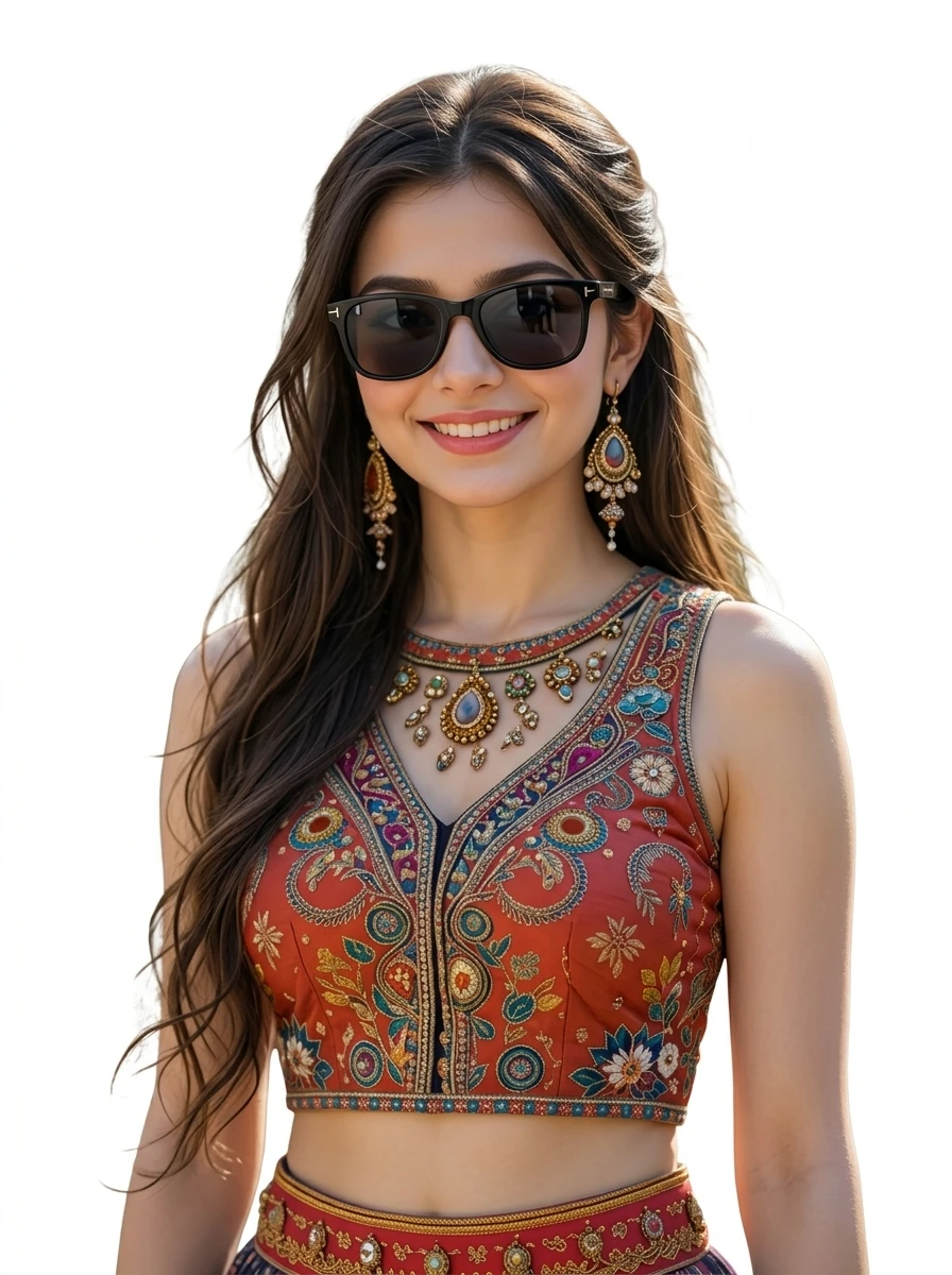 Lifestyle shot of black square sunglasses worn on a smiling model, showing dark lenses and small gold temple detail