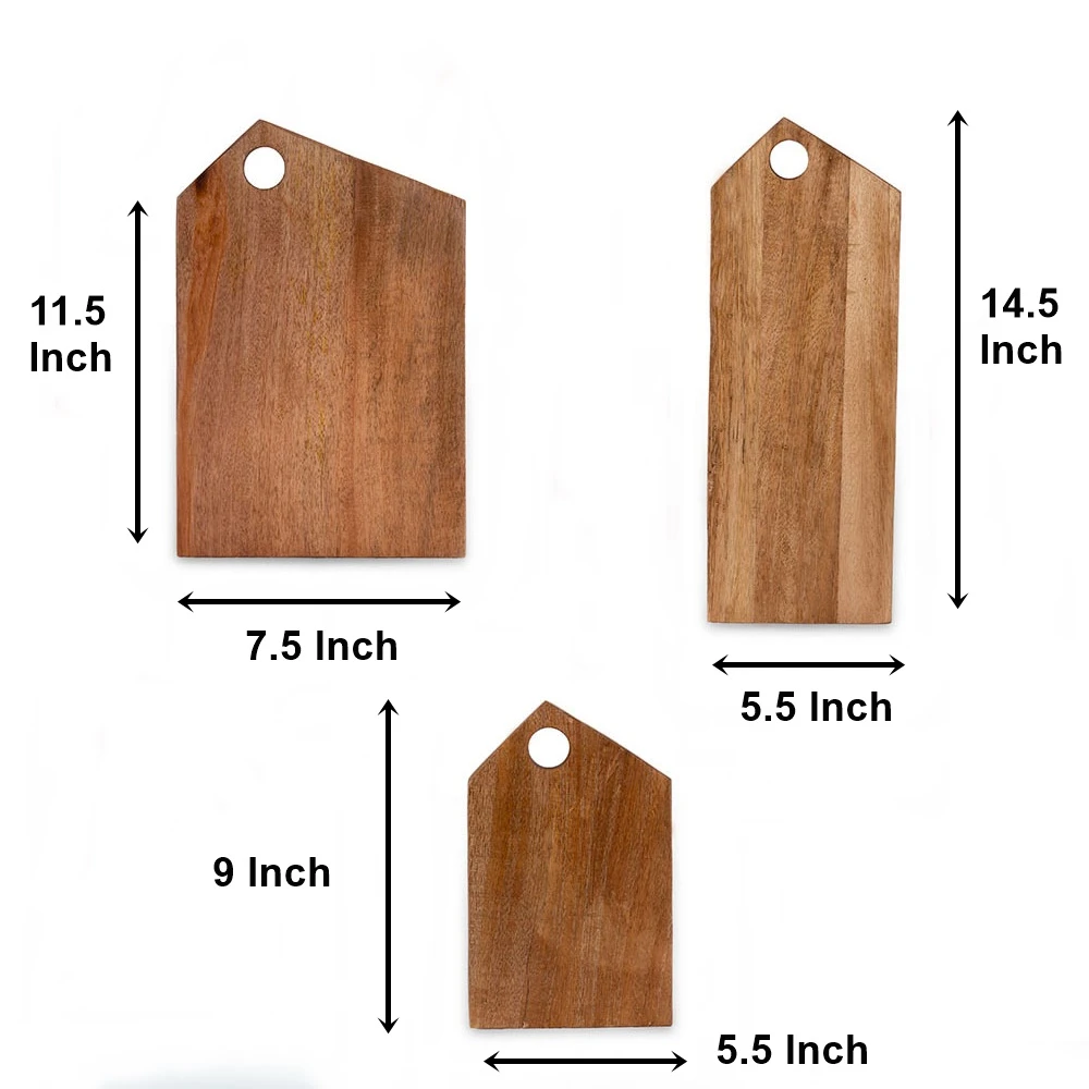 Three wooden boards with printed dimensions: 11.5x7.5, 14.5x5.5, and 9x5.5 inches