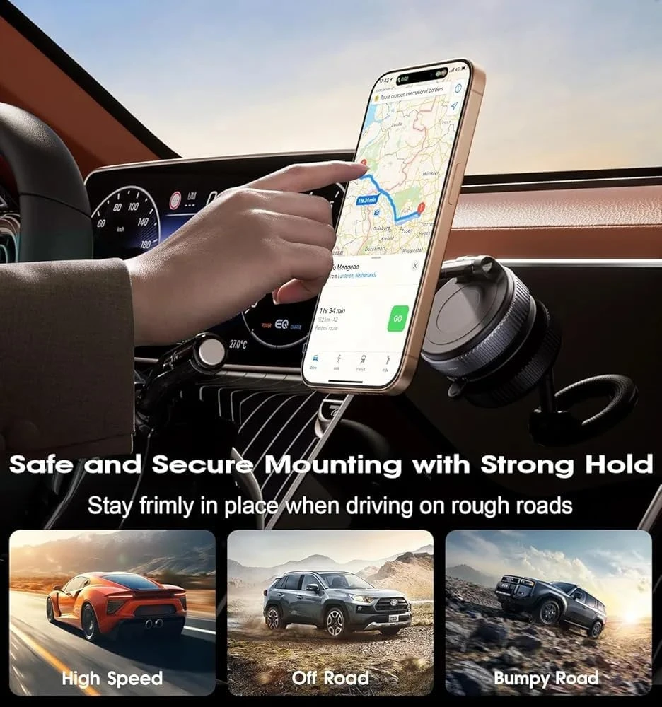 Navigation use in a car with the phone held on the mount during driving on rough roads