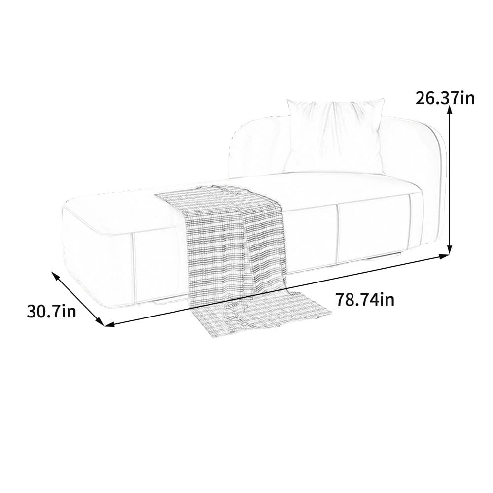 Dimension diagram of the chaise lounge showing 78.74 in length, 30.7 in width, and 26.37 in height