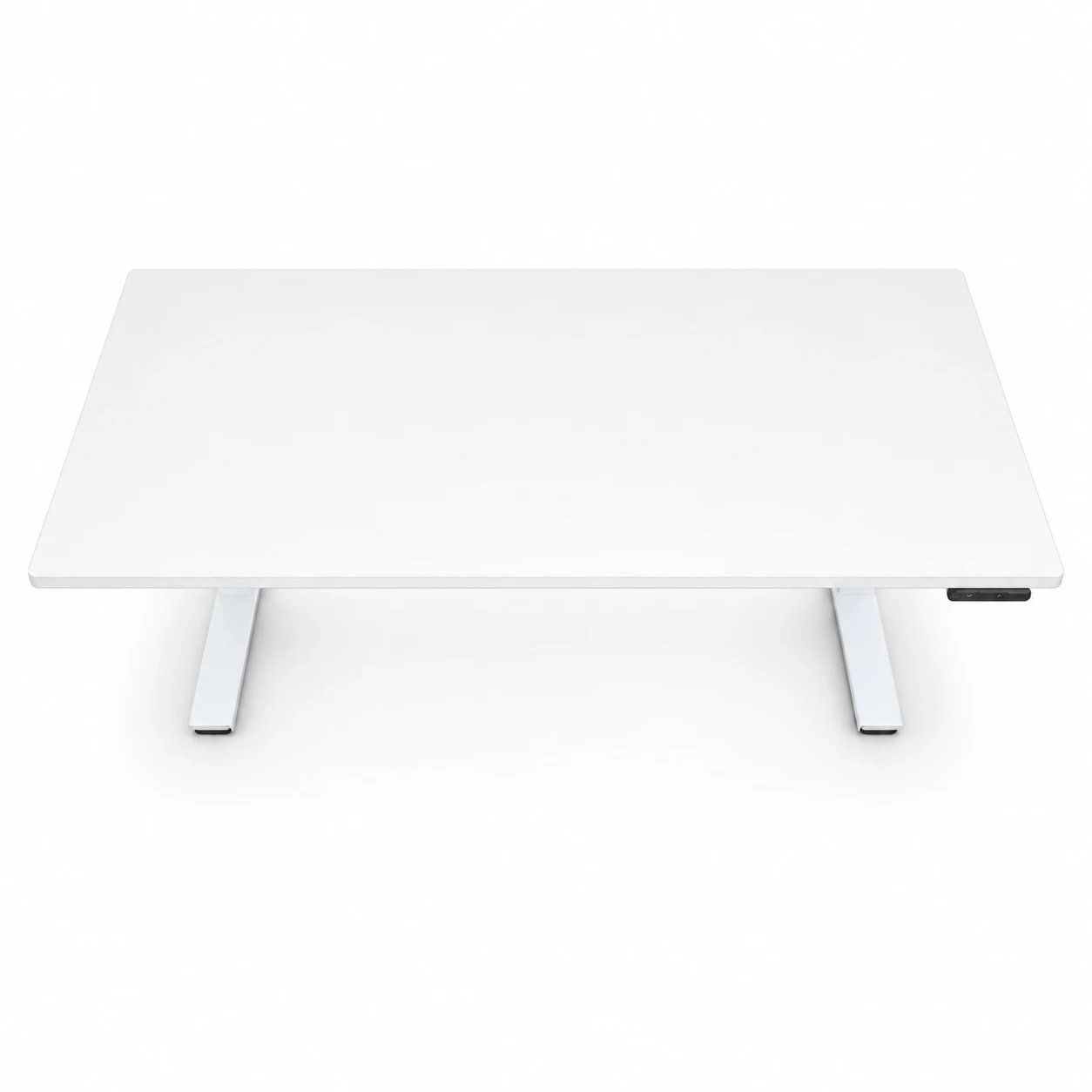 Top-down angled view highlighting the rectangular white desktop and base feet
