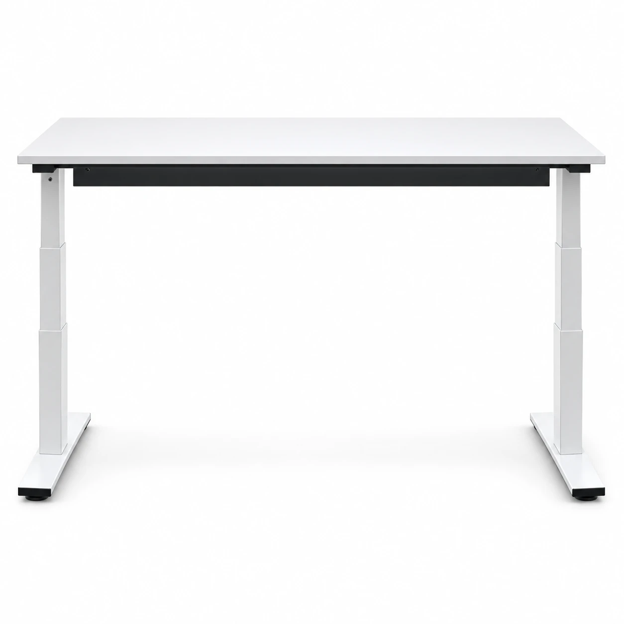 Back view of the standing desk showing the black crossbar beneath the white top