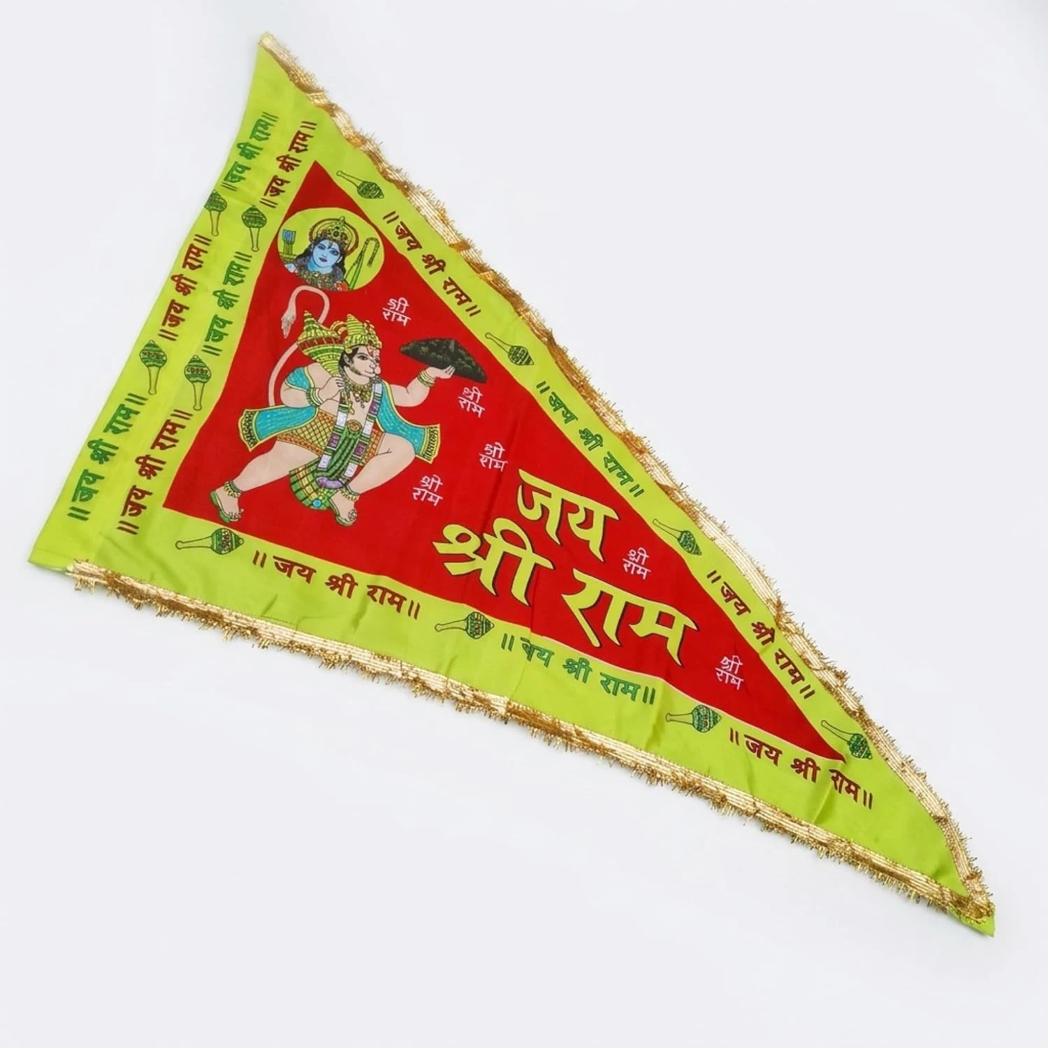 GEJUFF Hanumanji printed saffron flag with gota border