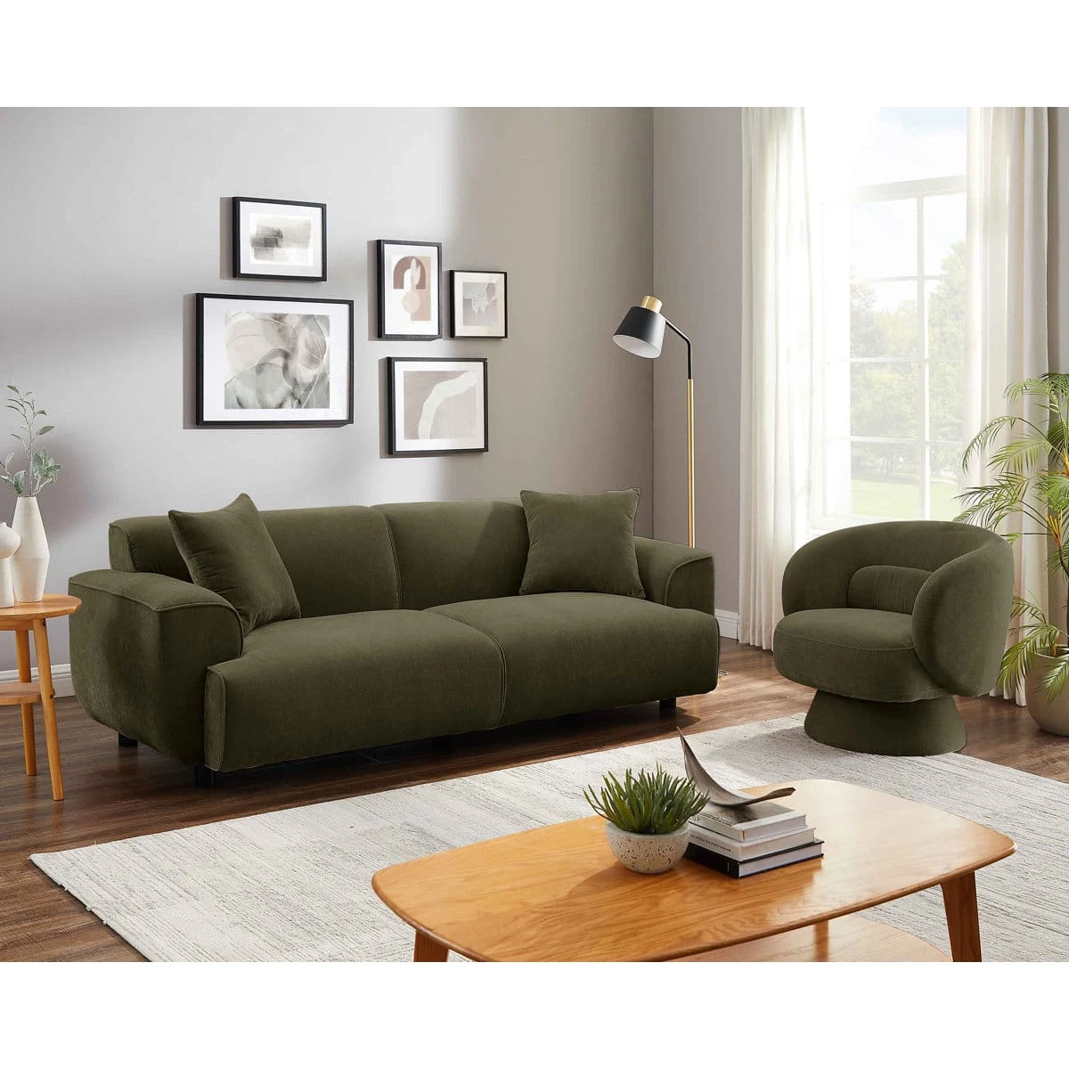 Olive Green Thefurnishery MINIMORE sofa and Dodo swivel chair product photo 2