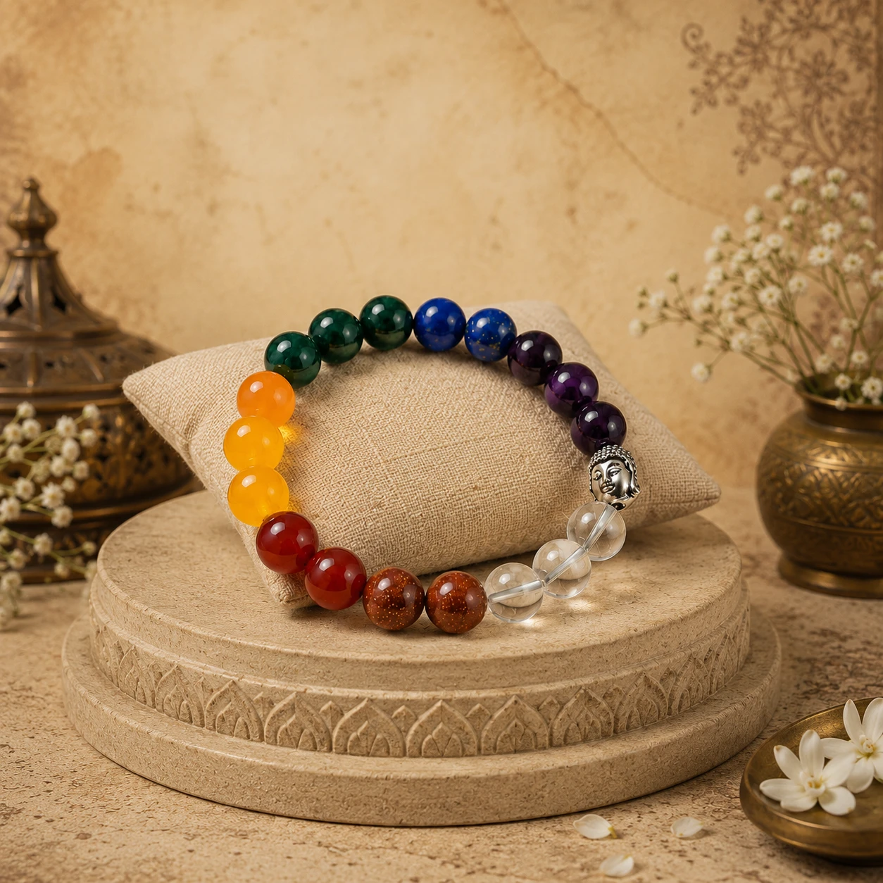 Seven Chakra Healing Bracelet with 7 Chakra Crystal Beads for Meditation and Spiritual Practices