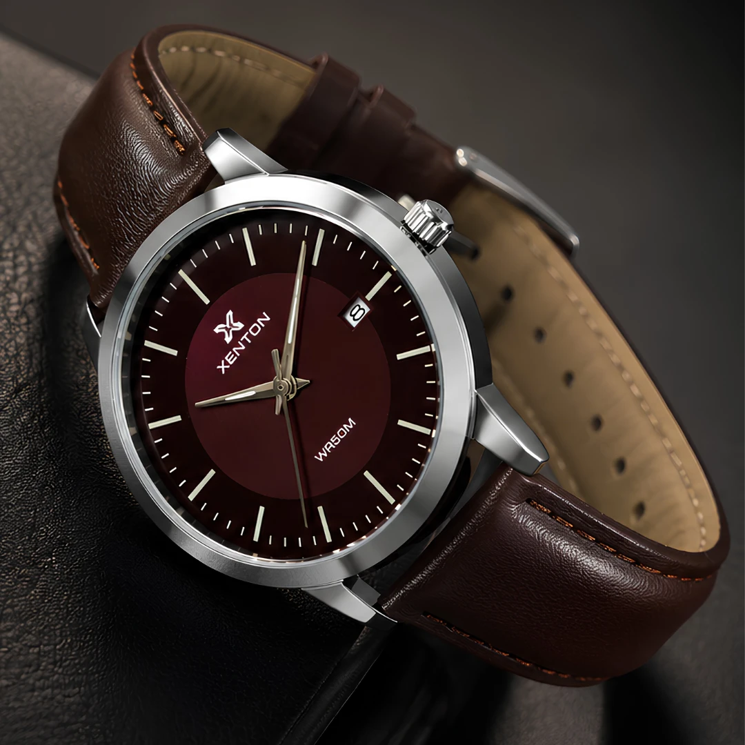 Xenton Men's Brown Leather Strap Analog Wrist Watch with Date Display product image 3