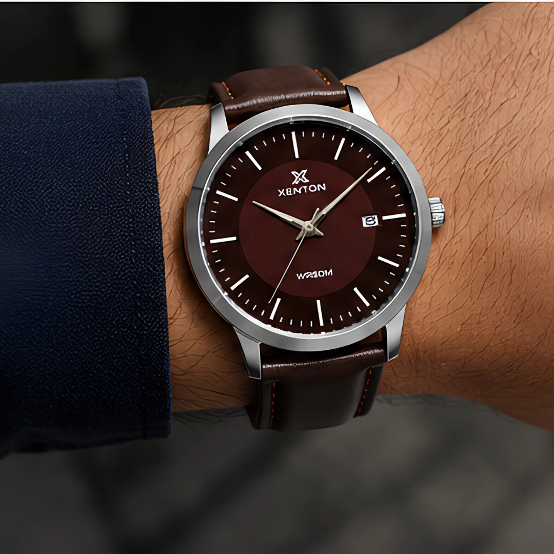 Xenton Men's Brown Leather Strap Analog Wrist Watch with Date Display product image 4