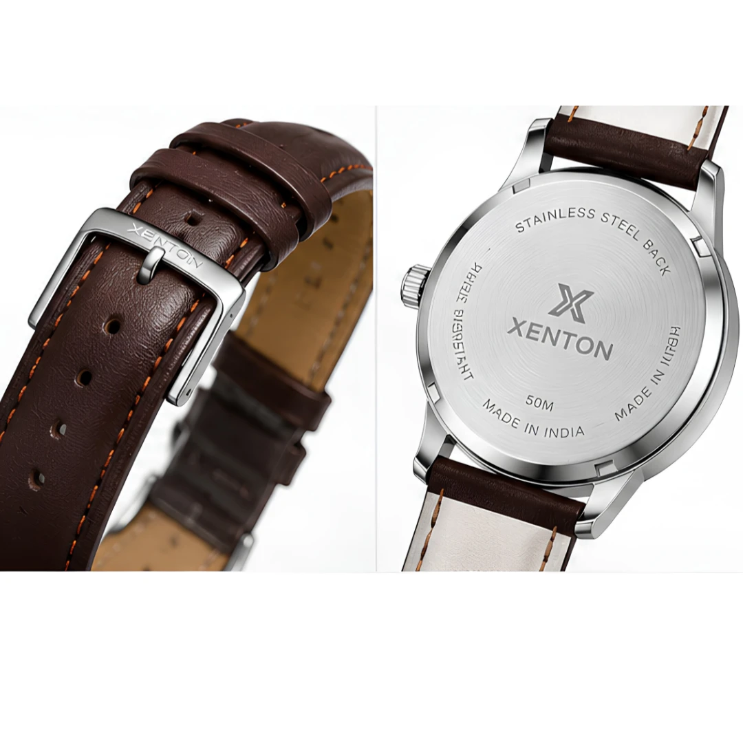 Xenton Men's Brown Leather Strap Analog Wrist Watch with Date Display product image 5