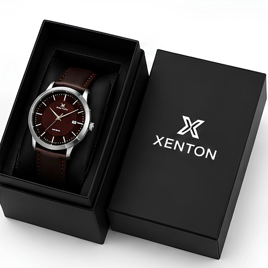 Xenton Men's Brown Leather Strap Analog Wrist Watch with Date Display product image 6