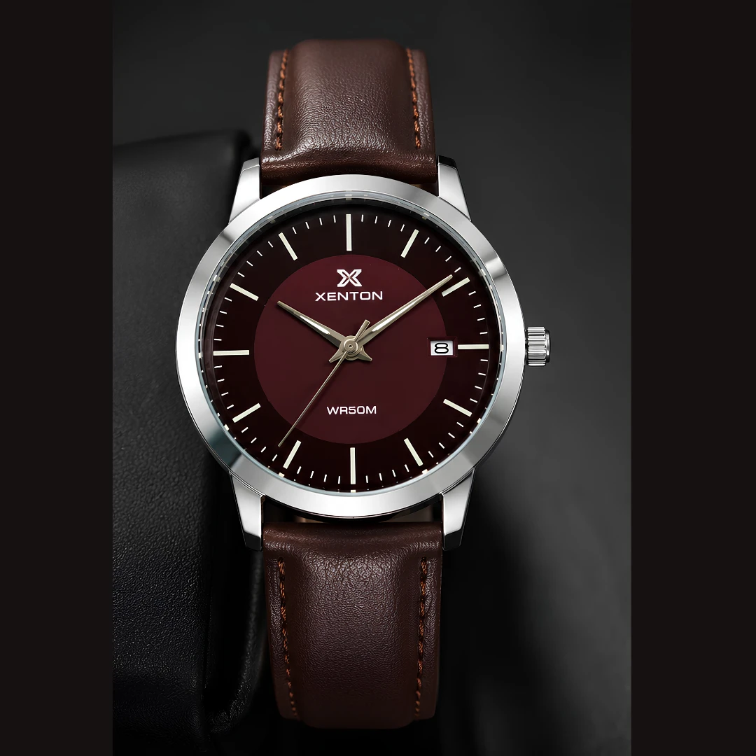 Xenton Men's Brown Leather Strap Analog Wrist Watch with Date Display product image 7