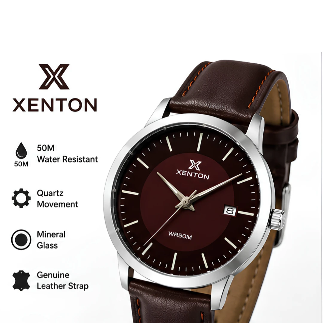 Xenton Men's Brown Leather Strap Analog Wrist Watch with Date Display product image 8