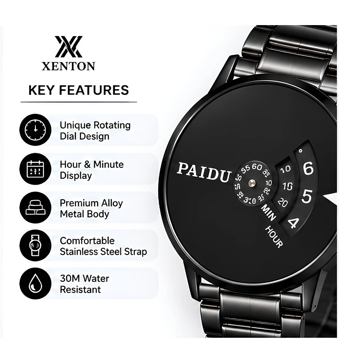 Men's Black Rotating Dial Analog Wrist Watch with Stainless Steel Strap product image 1
