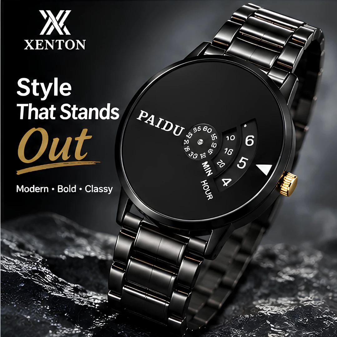 Men's Black Rotating Dial Analog Wrist Watch with Stainless Steel Strap product image 2