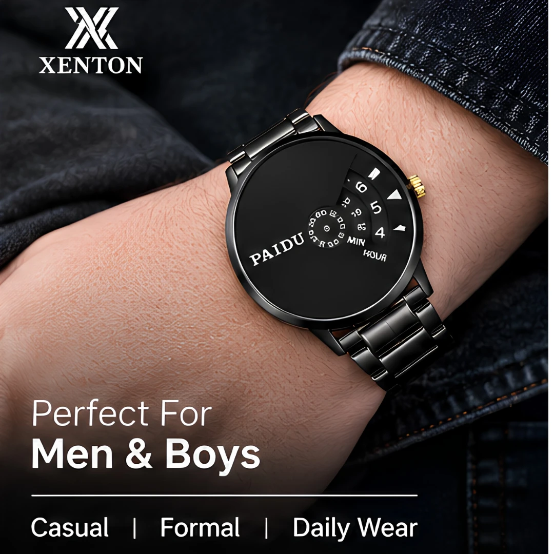 Men's Black Rotating Dial Analog Wrist Watch with Stainless Steel Strap product image 3