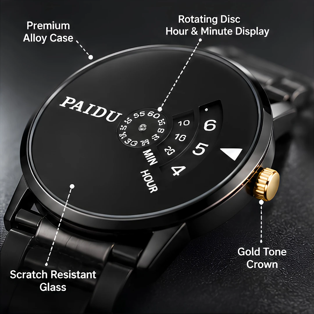 Men's Black Rotating Dial Analog Wrist Watch with Stainless Steel Strap product image 4