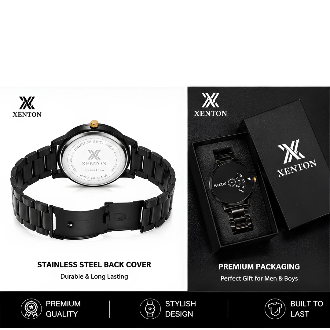 Men's Black Rotating Dial Analog Wrist Watch with Stainless Steel Strap product image 6