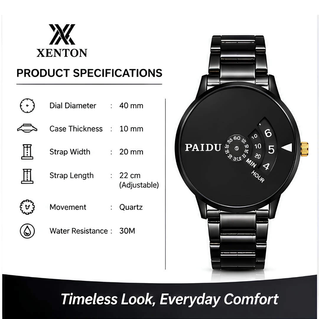 Men's Black Rotating Dial Analog Wrist Watch with Stainless Steel Strap product image 7