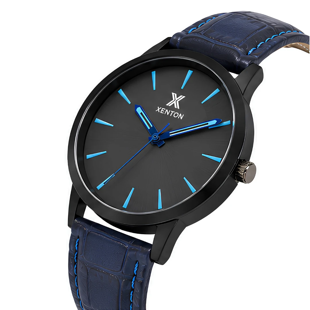 Xenton Men's Black Blue Analog Wrist Watch with Blue Leather Strap product image 2