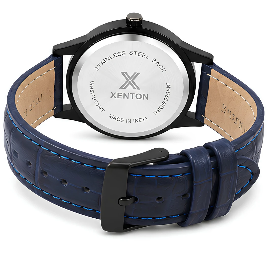 Xenton Men's Black Blue Analog Wrist Watch with Blue Leather Strap product image 3