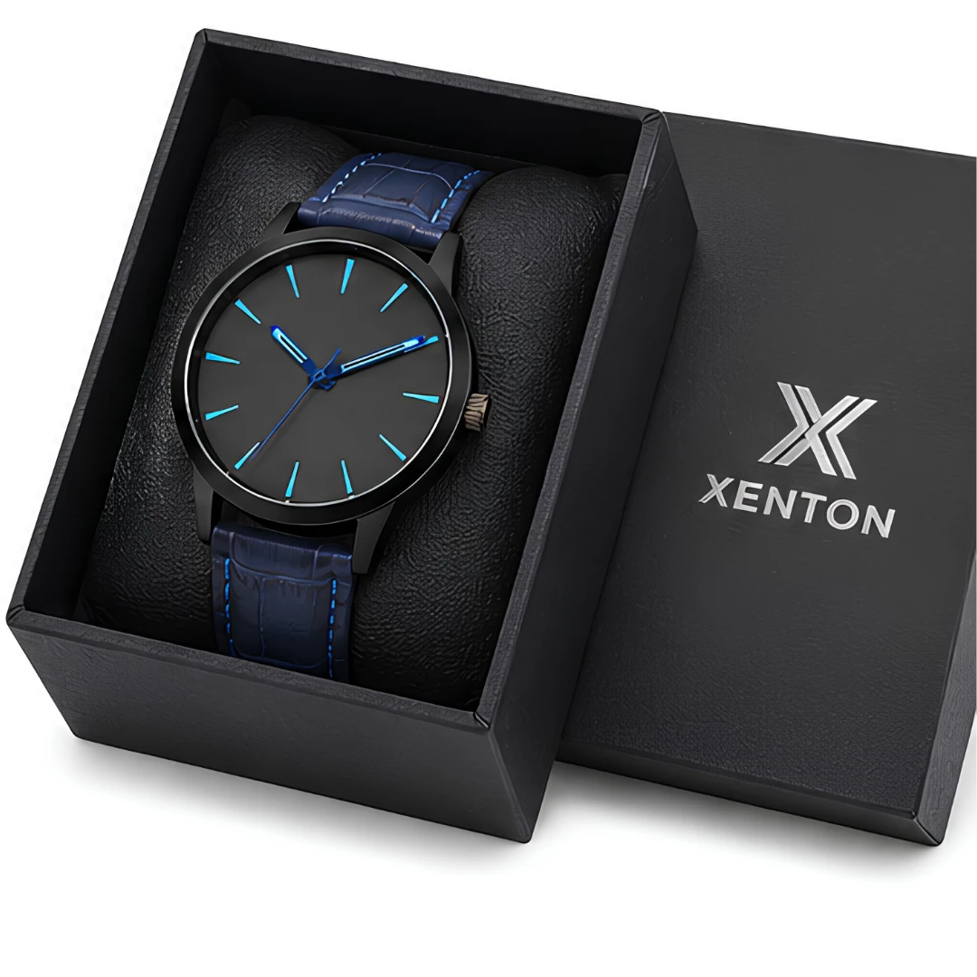 Xenton Men's Black Blue Analog Wrist Watch with Blue Leather Strap product image 7