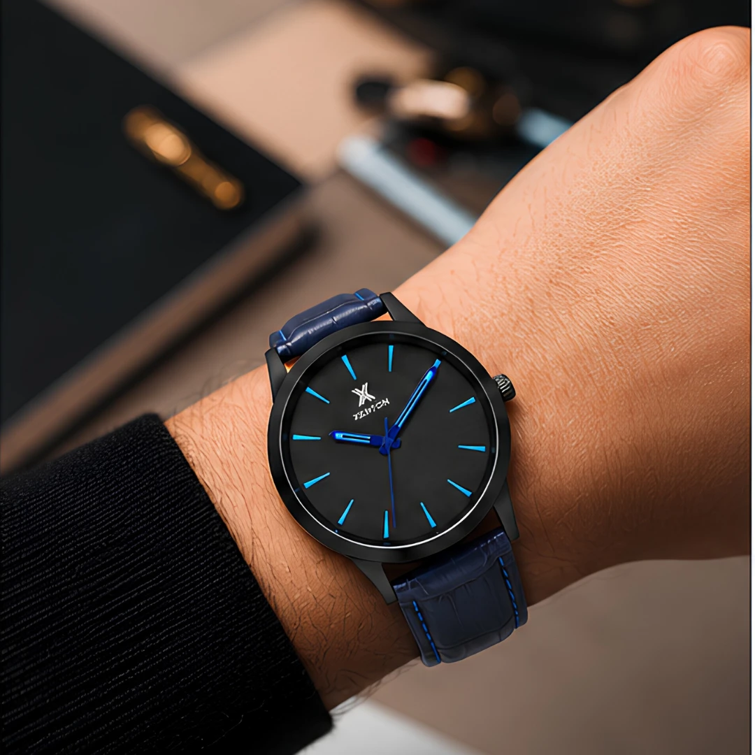 Xenton Men's Black Blue Analog Wrist Watch with Blue Leather Strap product image 8