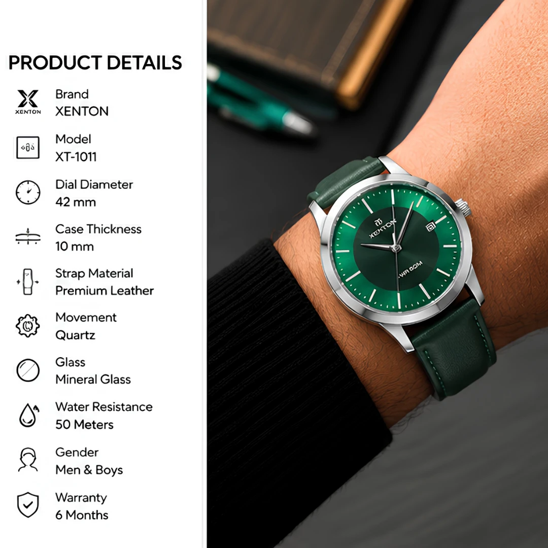 Xenton Men's Green Dial Analog Wrist Watch with Green Leather Strap product image 4